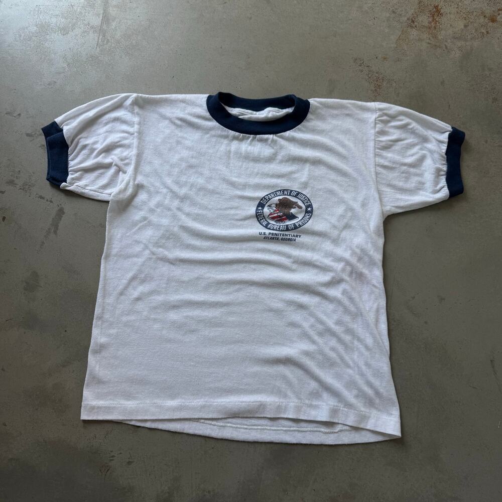 Vintage 70’s Department of Justice U.S. Penitentiary Retro Ringer T-shirt Size S